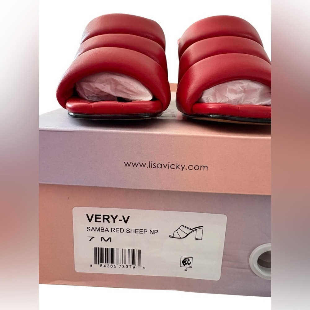 Red Block Heel Mules with Wide Straps - Picture 6 of 7